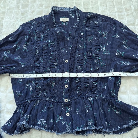 Pilcro Anthropologie Small Blue Floral Button Down Peplum Babydoll Blouse Top - Picture 6 of 9